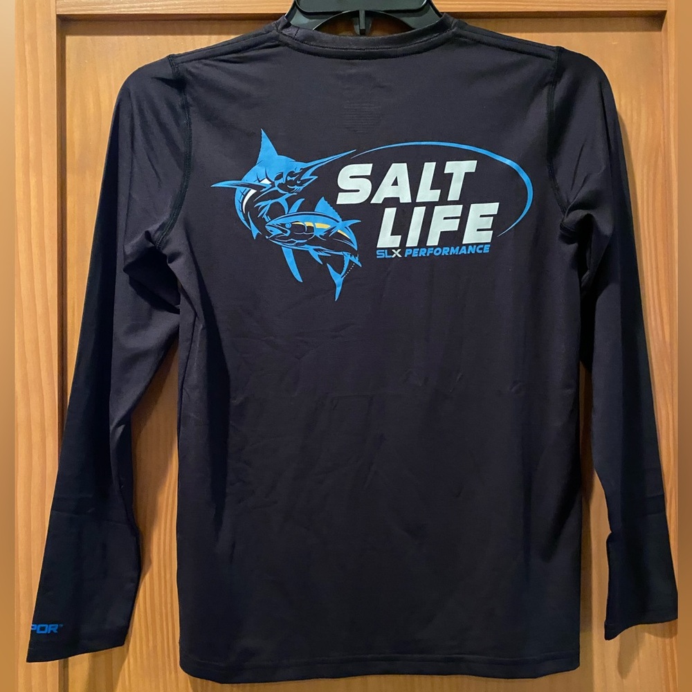 Salt Life Boy’s Black Reel Time  SLX (Drifit)  Long Sleeve Shirt NWT S